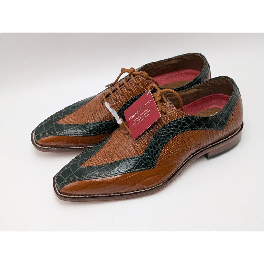 Stacy Adams Tallero Tan Multi Croco Print Leather V-Tip Oxford Men Size 7.5